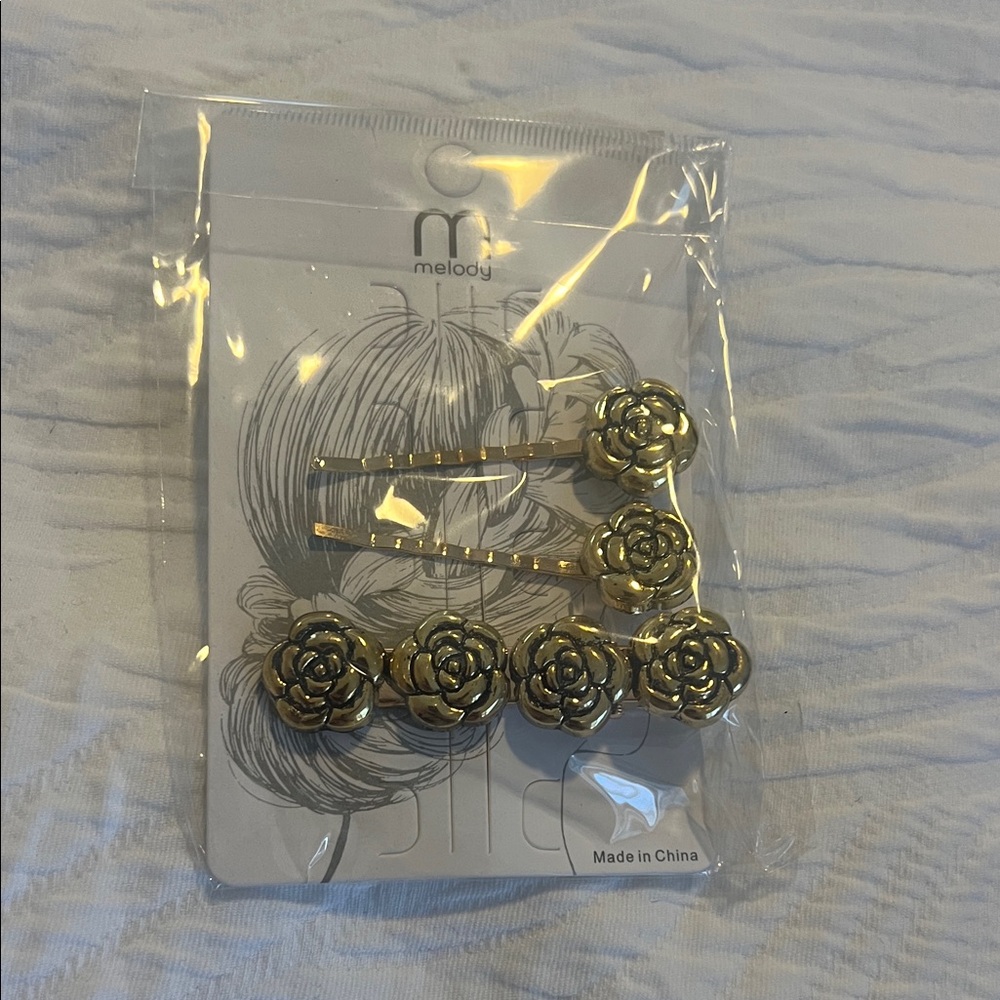 Gold Floral Hair Pin Set for Women